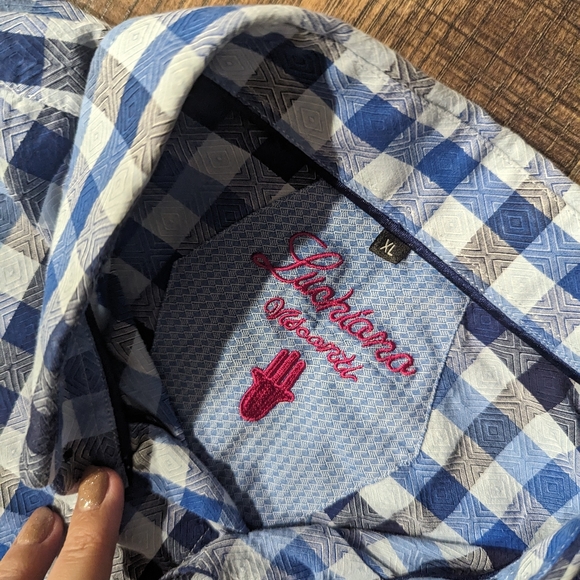 Luchiano Visconti Blue Shirt Mens XL Multicolor Plaid Squares Button Up Long Sle - Picture 4 of 16
